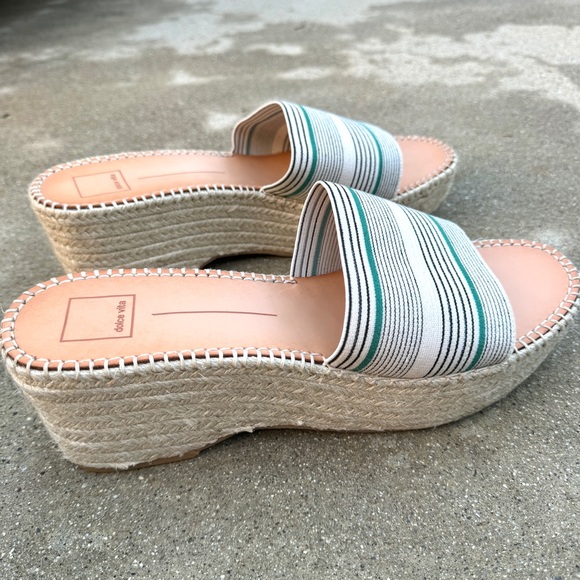 Dolce VITA platform espadrilles wedge heels chunky slides white striped 13 navy - Picture 7 of 11